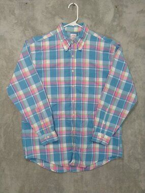 Brooks Brothers Shirt Mens Large Blue Plaid Long Sleeve Button Down Cotton